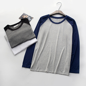 珠家美绪莫代尔长袖 家居服上衣 宽松打底衫 睡衣男春季 夏撞色插肩袖