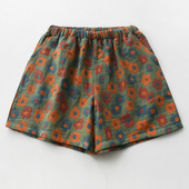 女士夏季 沙滩裤 纯棉纱布薄款 家居裤 宽松口袋短裤 复古色织印花睡裤