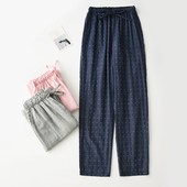 加大码 简约情侣睡裤 宽松 纯棉纱布双层家居裤 薄款 女士男长裤 春夏季