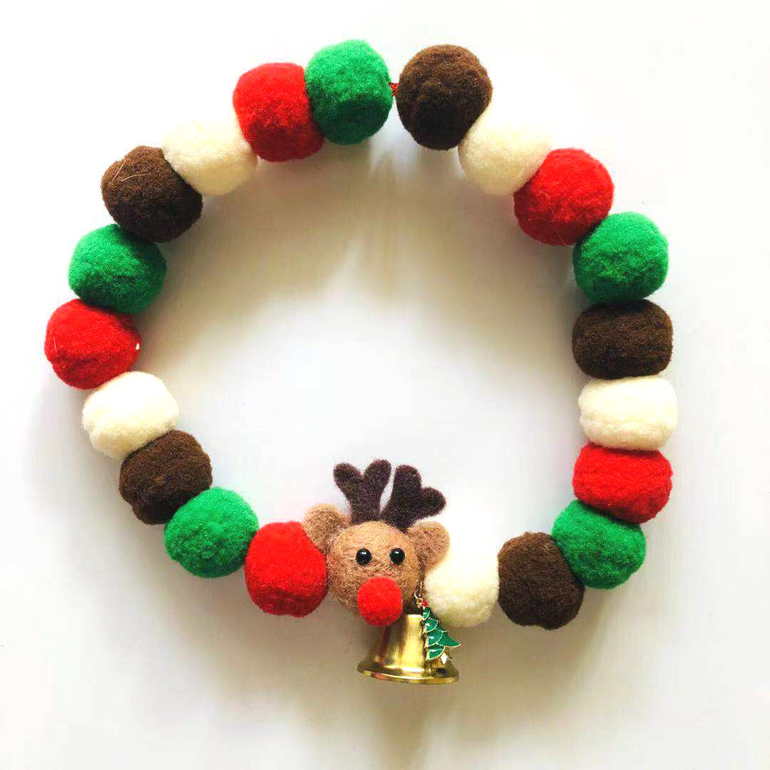 宠物项链圣诞款小鹿毛球狗项链柴犬哈士奇柯基斗牛泰迪猫咪狗项圈