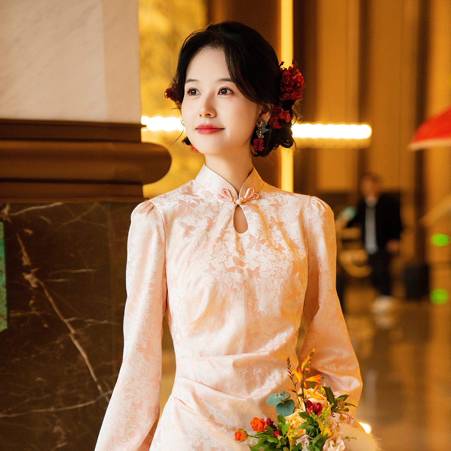 苏爱温玉新中式长袖旗袍女2025秋冬新娘结婚订婚敬酒服回门宴礼服