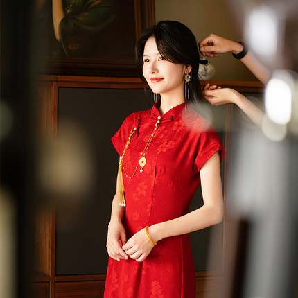 苏爱【桃花意】新中式红色旗袍敬酒服订婚夏季新娘结婚高级感女
