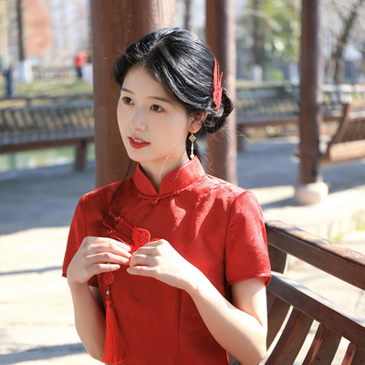 苏爱【蒹葭】新中式红色旗袍女新娘订婚结婚高端敬酒服连衣裙