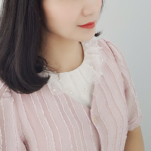 2022春秋季韩国假领子女圆领纯棉打底折皱网纱假领钉珠套头假衣领