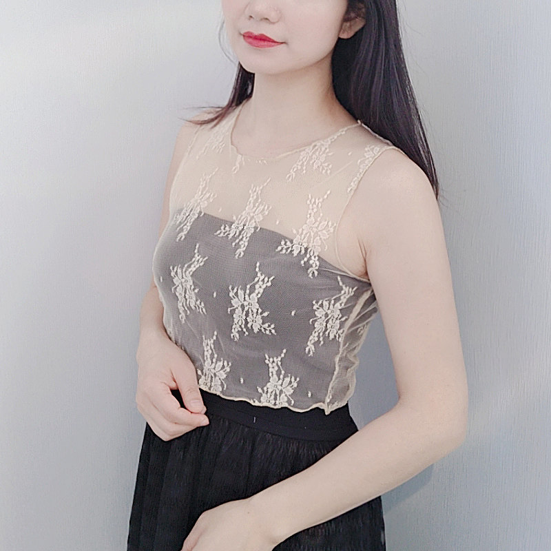 2023夏季新款韩版弹力蕾丝圆领半截假领子女装无袖假领套头假衣领