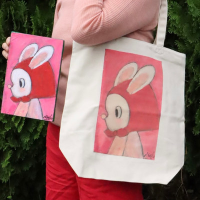 日本作家山口麻子红帽兔帆布包