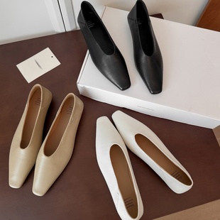 羊皮平底 女中跟浅口百搭气质通勤鞋 极简风格 Elegant方头真皮单鞋