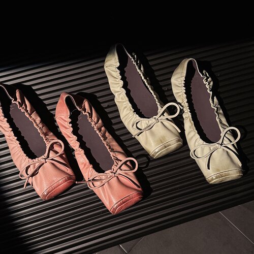 店主推荐 Elegant蝴蝶结浅口单鞋舒适头层牛皮真皮褶皱边舒适透气