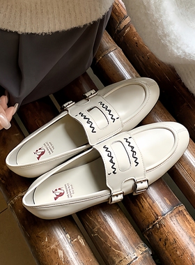 百搭休闲 Literary乐福鞋子女鞋单鞋牛皮真皮低跟平底鞋圆头纯色