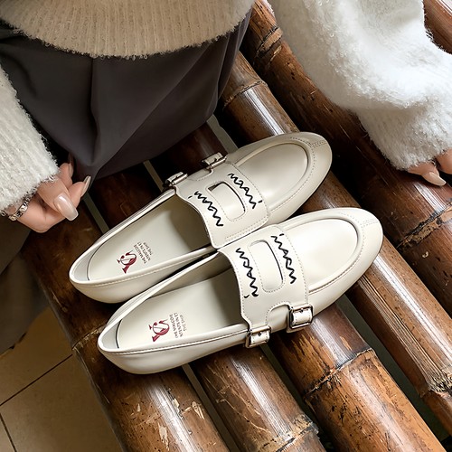 百搭休闲 Literary乐福鞋子女鞋单鞋牛皮真皮低跟平底鞋圆头纯色