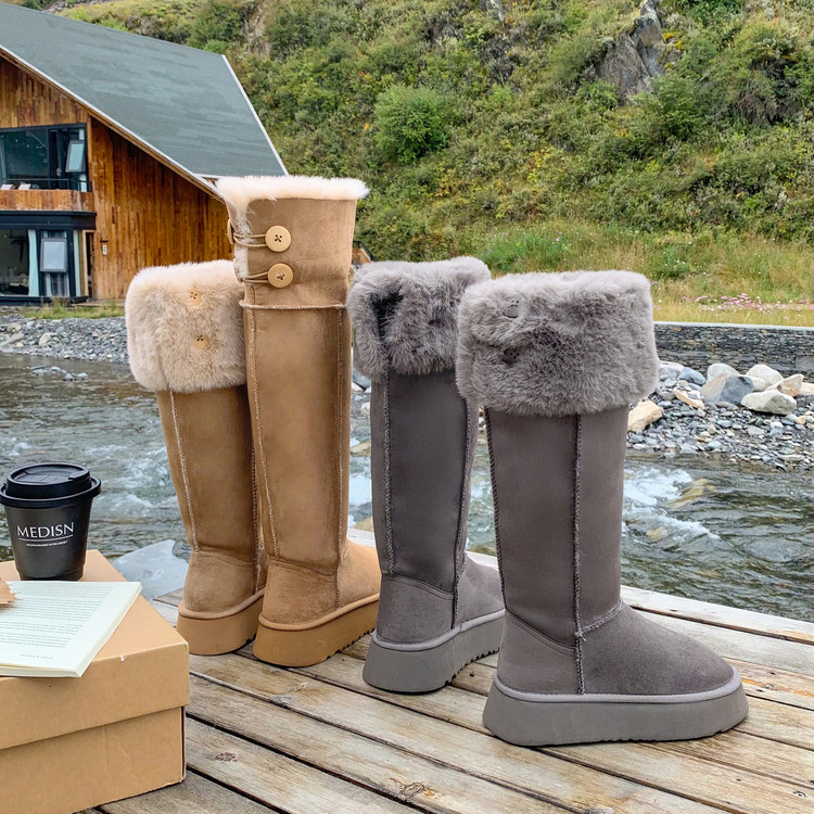 复古高街 Simcoe真皮羊皮高筒靴长靴女靴子雪地靴加厚保暖棉靴子