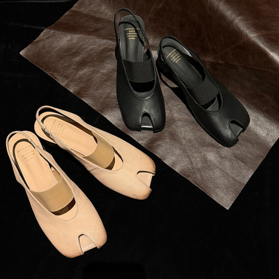 店主自留 Literary头层牛皮真皮粗跟浅口单鞋女镂空凉鞋女鞋鱼嘴