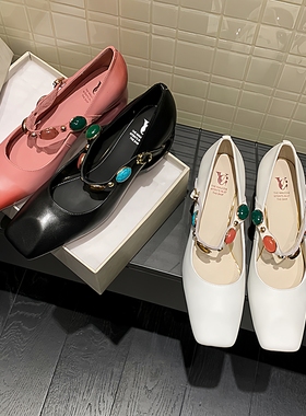 绚丽民族风 Minority真皮头层牛皮方头玛丽珍鞋女浅口单鞋擦色皮