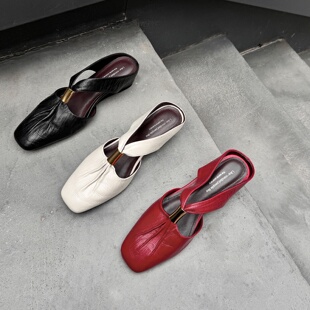 子单鞋 女鞋 头层羊皮真皮舒适 Elegant气质内增高包头拖鞋 店主自留