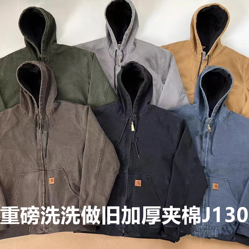 跨境高品质car卡哈重磅J130美式复古9色水洗底特律工装夹克外套男