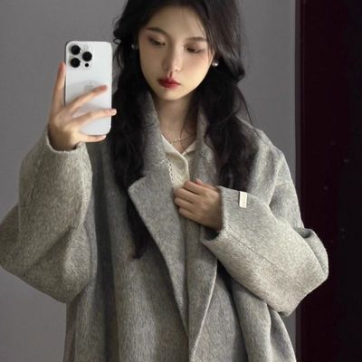 燕麦色毛呢大衣女中长款高级感秋冬新款毛呢外套