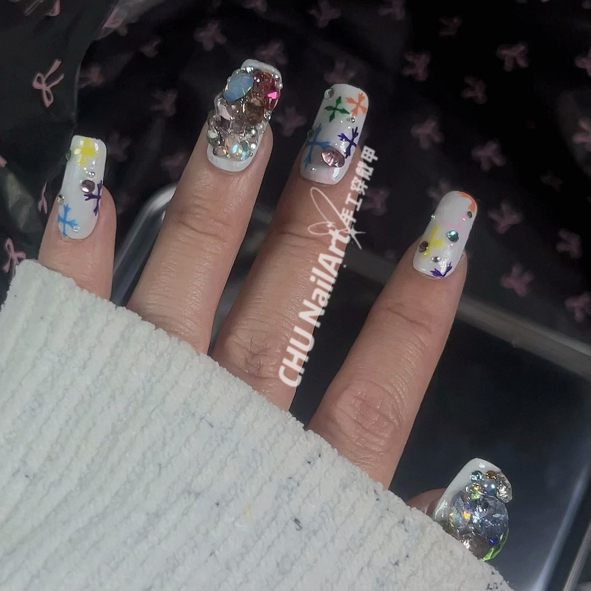 CHU NailArt 克罗钻石盒十字架辣妹y2k亚纯手工穿戴甲