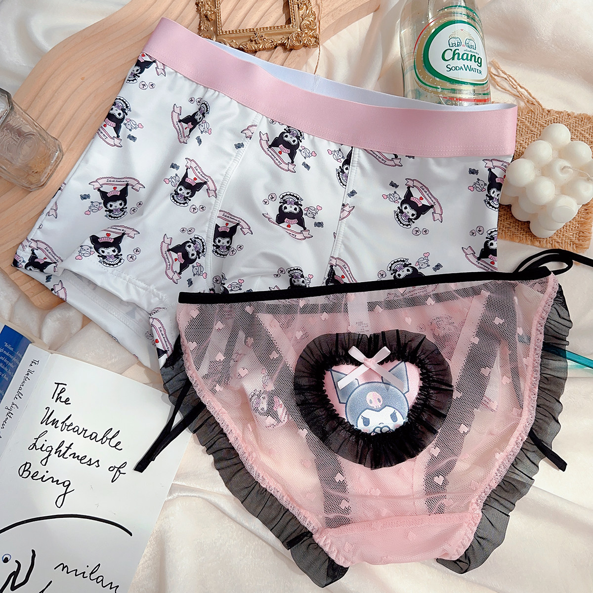 萌酷库洛米性感可爱甜美荷叶边系带低腰透明网纱一男一女情侣内裤,女士内衣/男士内衣/家居服,男平角内裤,淘宝优惠券,粉丝福利购,淘宝优惠卷