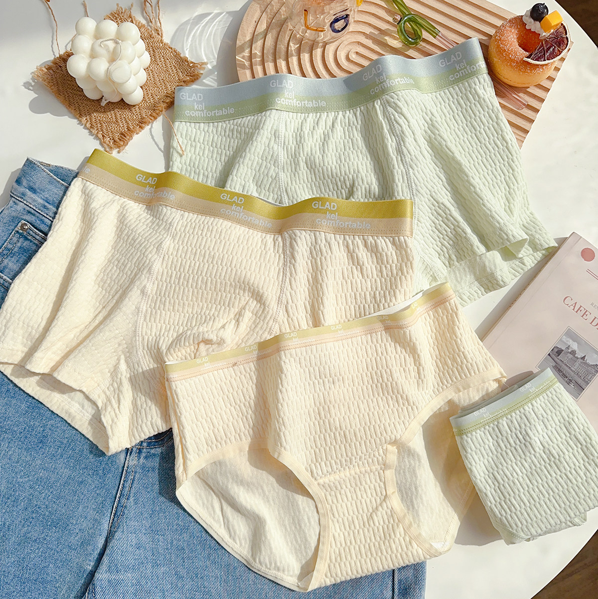 午后舒芙蕾~夏季薄款透气吸汗抗菌纯棉一男一女大码情侣内裤男士,女士内衣/男士内衣/家居服,男平角内裤,淘宝优惠券,粉丝福利购,淘宝优惠卷