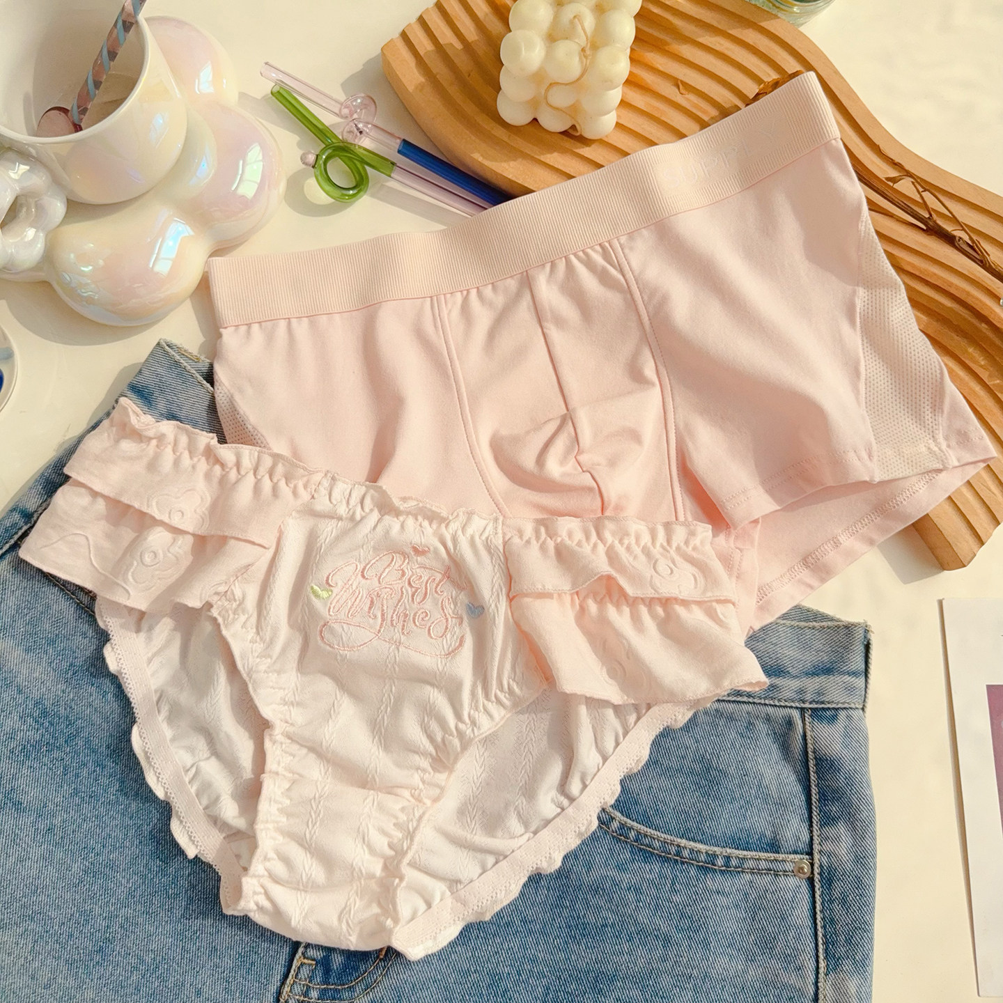 绵绵千层雪~甜美可爱荷叶边日系少女莫代尔大码情侣内裤一男一女,女士内衣/男士内衣/家居服,男平角内裤,淘宝优惠券,粉丝福利购,淘宝优惠卷