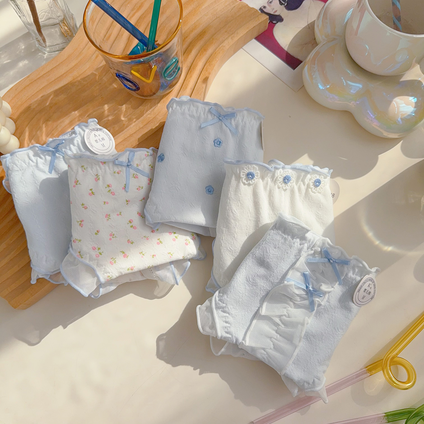 海盐布丁~纯棉日系少女可爱甜美清新10A抗菌舒适透气浅蓝色内裤女