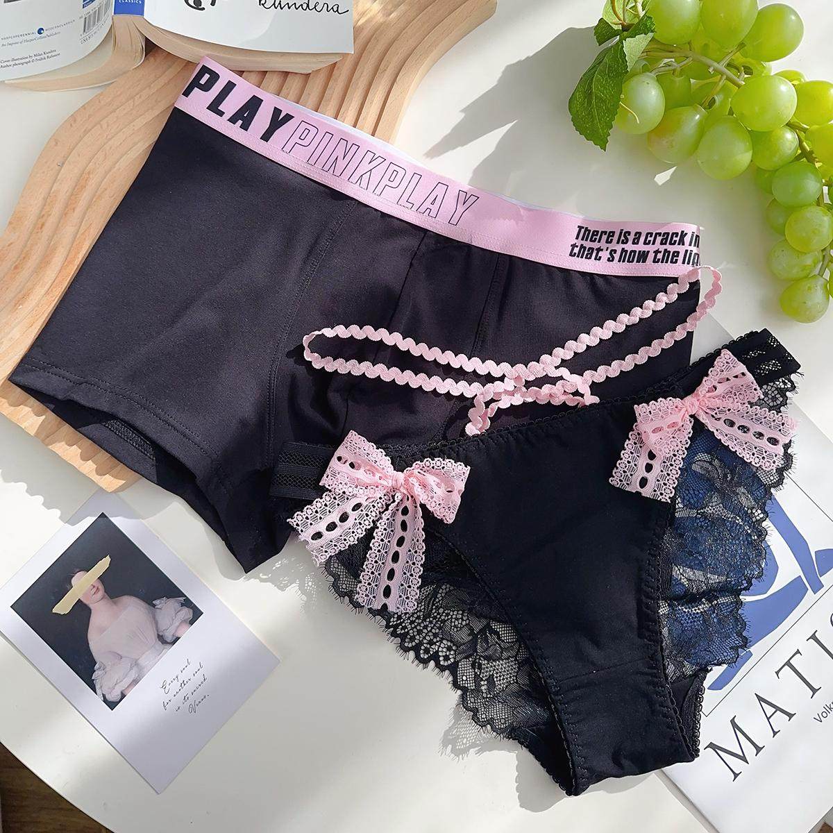 韩风辣妹~纯棉舒适绑带字母运动性感中腰蕾丝情侣内裤一男一女套,女士内衣/男士内衣/家居服,男平角内裤,淘宝优惠券,粉丝福利购,淘宝优惠卷