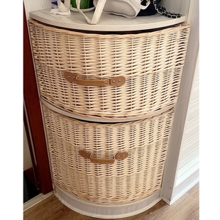 藤编收纳筐定做柳编篮柜子抽屉格子异形扇形转角墙角框三角形订制