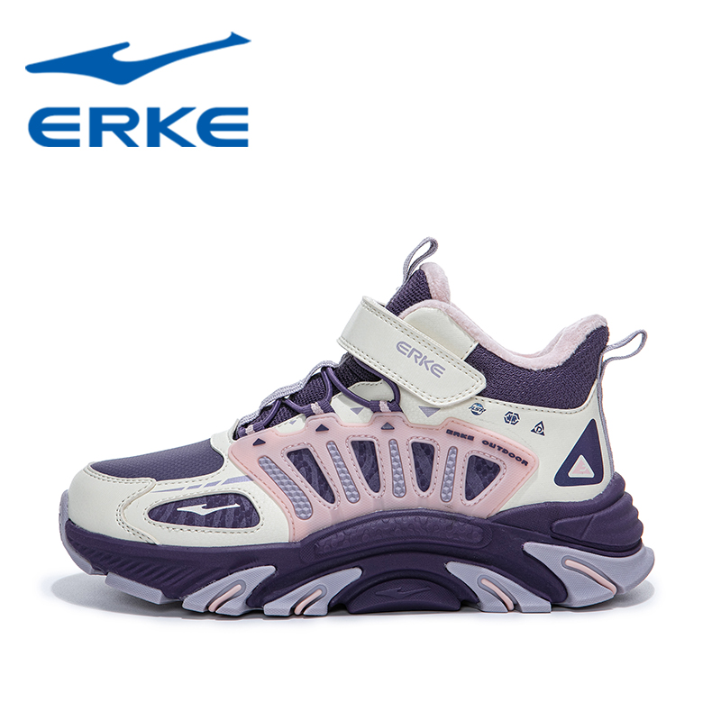 鸿星尔克2025冬季女童厚底加棉运动鞋户外保暖休闲鞋78125421015