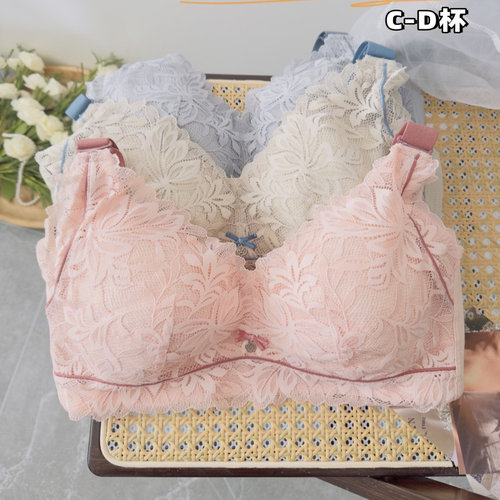 CD~100%纯棉薄款大胸显小内衣无钢圈全罩杯上托侧收文胸稳包裹