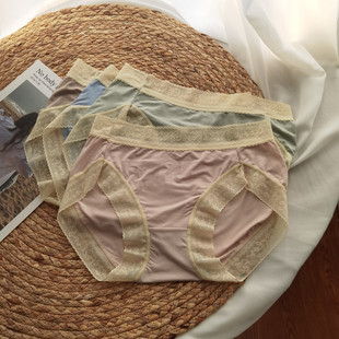 榉木纤维舒适透气中腰内裤丝滑垂感女三角裤包臀蕾丝边底裤