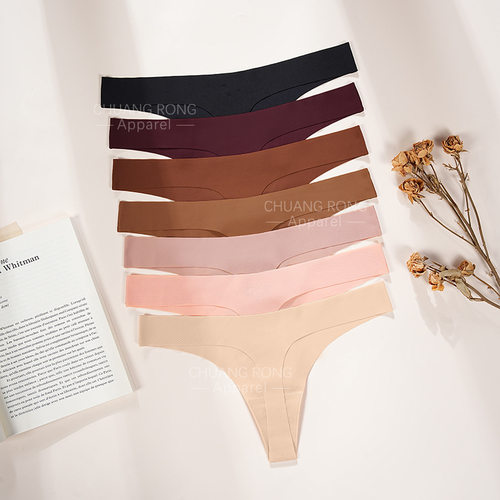 欧美无痕丁字裤女士低腰一片式纯色T字裤性感冰丝女内裤可随意裁