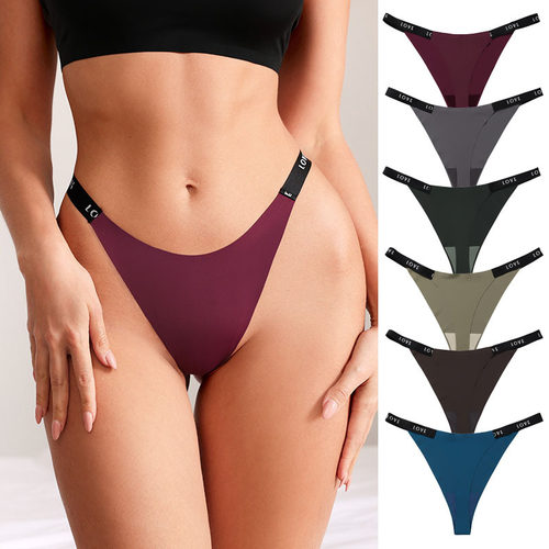 冰丝无痕性感大码女士内裤字母印花腰边舒适透气纯棉裆低腰丁字裤