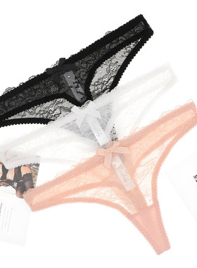 Varsbaby 跨境蕾丝黑色丁字裤性感诱惑舒适甜美中腰T字内裤女士