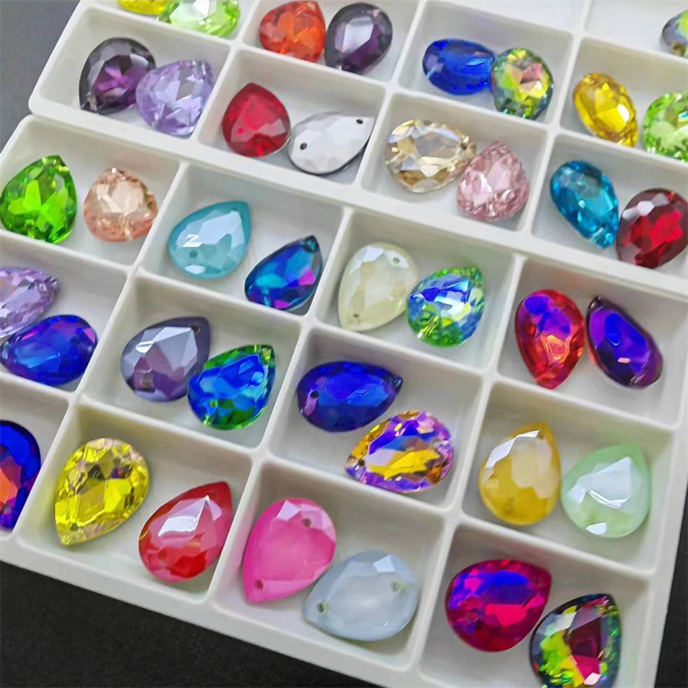 立体水滴形玻璃手缝钻diy闪钻13x18mm缝衣服钻比平底钻更闪亮多彩