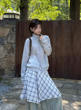 黎诺秋季新款韩系刺绣立领长袖卫衣开衫女2026简约设计感外套上衣