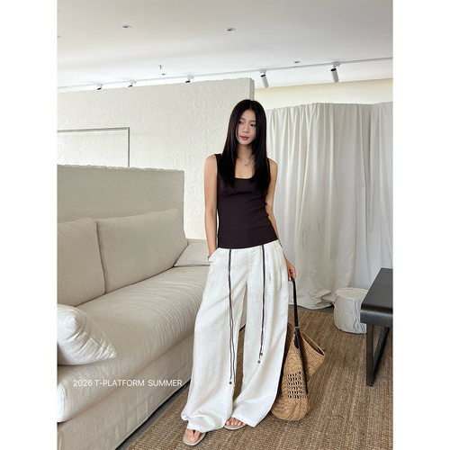 T-PLATFORM广州十三行 松弛感阔腿休闲裤女夏季百搭直筒裤子16313