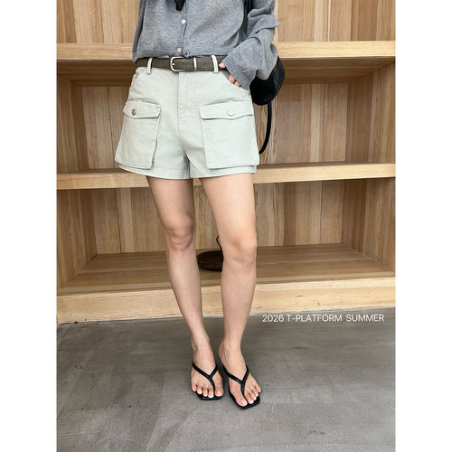 T台/T-PLATFORM多口袋棉质感复古牛仔裤女a字短裤夏酷帅潮流68383
