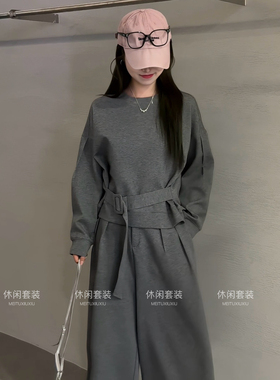 赫本风露肩设计感收腰卫衣+阔腿宽松卫衣裤两件套套装63213