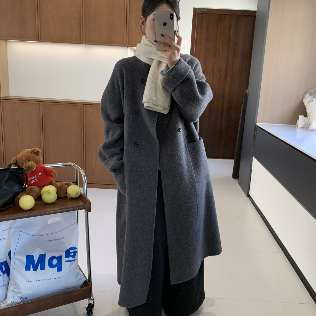 2025高级感品质通勤大牌范加长款大衣羊毛外套双面羊绒手工外套女