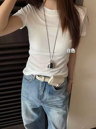 Big family简约时尚圆领显瘦百搭短袖T恤修身上衣女打底衫女25171