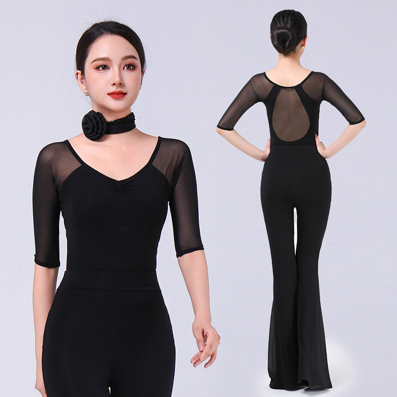 高端形体服2026夏舞蹈走秀V领形体训练服装女礼仪导师练功服套装
