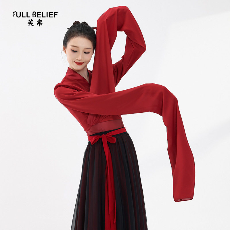 古典舞蹈服装上衣红色水袖舞蹈服