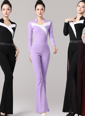 高端形体服套装女成人新款春季纯棉喇叭裤立领上衣礼仪训练服装