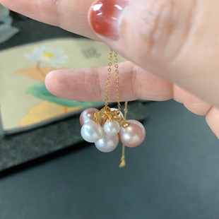 18k金爱情蜜羽小羽毛配天然珍珠小吊坠18k金项链支持验货