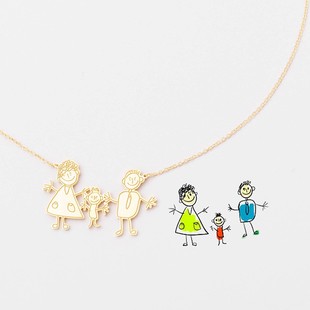 定制儿童绘画项链925银小学生手绘DIY涂鸦自画像简笔画锁骨链礼物