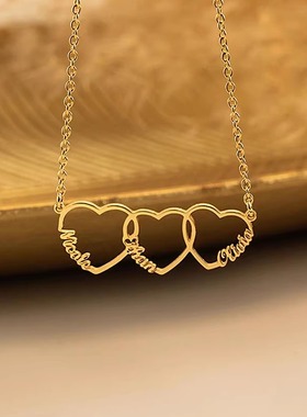 定制名字项链不锈钢镂空爱心字母锁骨链个性连心吊坠女生饰品礼物