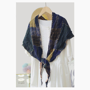 新款 森系棉麻三角巾文艺复古柔软春秋女披肩纯棉水洗做旧小围巾男