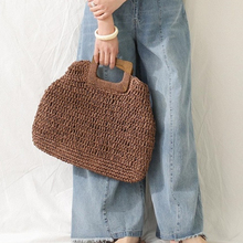 韩国订单 夏季大容量草编包女手工编织包ins风简约海边度假手提包