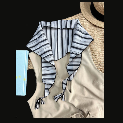 条纹拼色薄款丝巾三角巾装饰丝巾