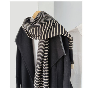 秋冬极简几何条纹经典 保暖简约配饰披肩女 条纹百搭围巾复古薄款